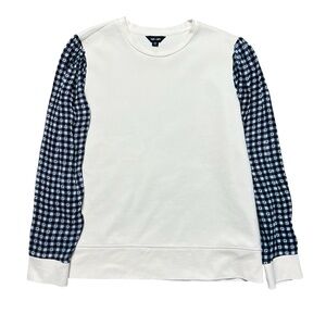 Saint + Sofia Contrast Sleeve Sweatshirt Cream Gingham Puff Sleeve Knit Top 8